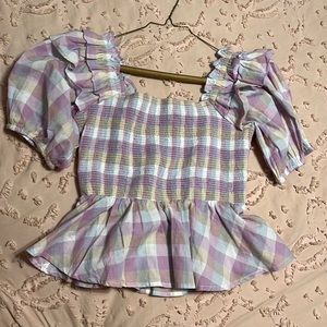 lavender ruffled smocked top